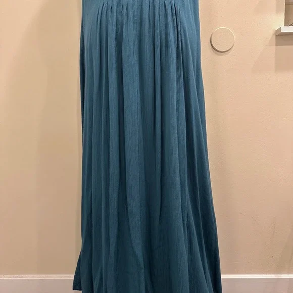 Soft Surroundings Villa Malia Gauze Maxi Dress Mallard Blue Pintuck Sleeveless S - Picture 7 of 10